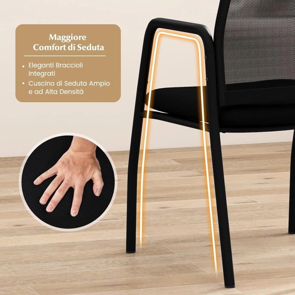 Set di 2 Sedie da Attesa, Sedia da Ufficio con con Schienale in Rete Ergonomico, Sedia da Conferenza con Braccioli e Sedile Imbottito, Portata 150 kg