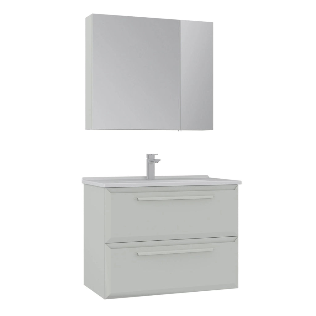 Set mobile lavabo con specchio (2 pezzi) "Nuvola 80 v2" - 80 x 50 x 62 cm - Cashmere