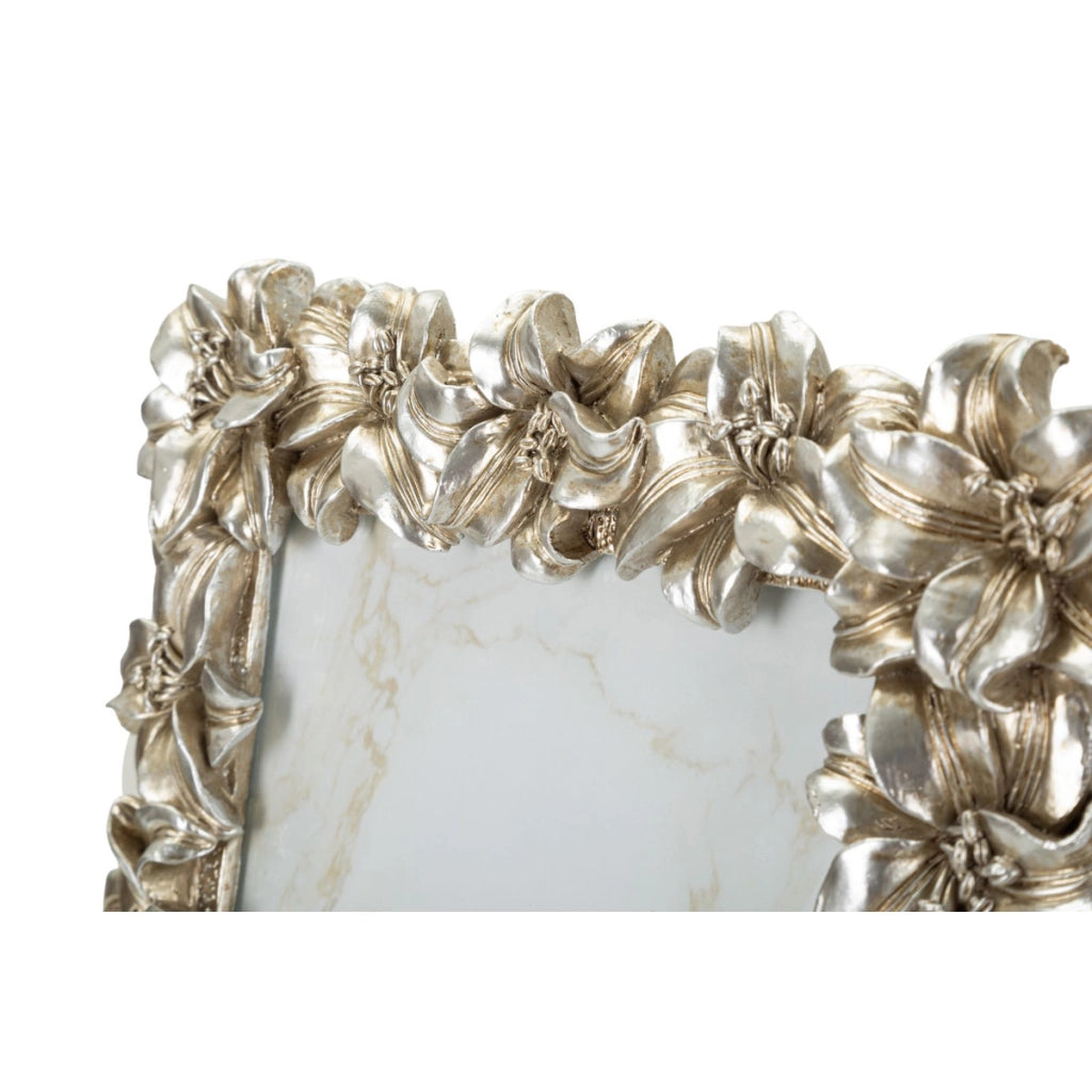 Cornice portafoto Glamour con rilievi floreali argento anticato
