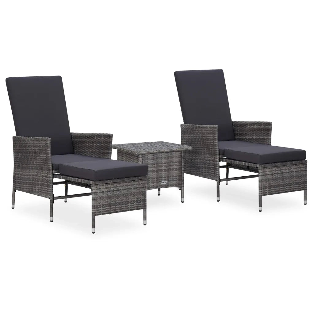 Set Divani da Giardino 3 pz con Cuscini in Polyrattan Grigio cod mxl 37956