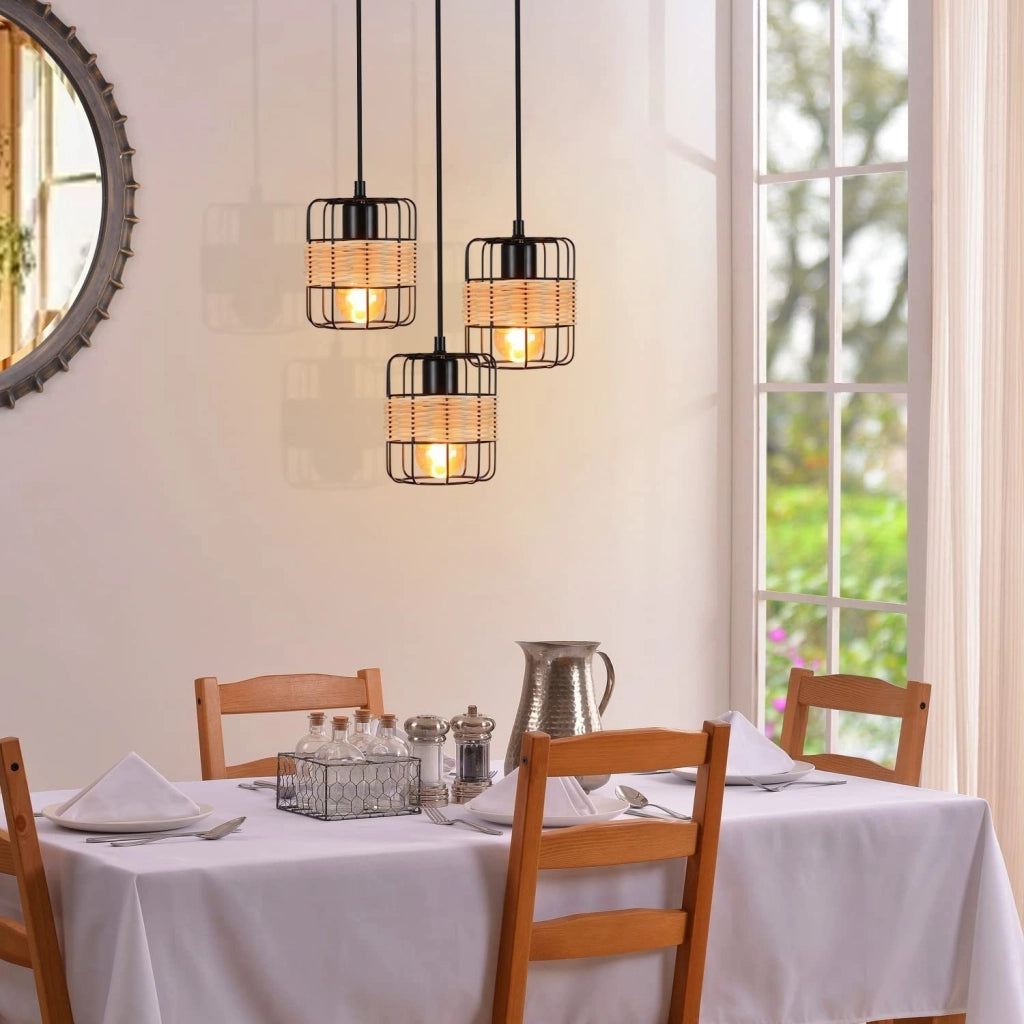 ZMH Lampada a sospensione Lampada a sospensione vintage E27 Lampada da tavolo da pranzo nera