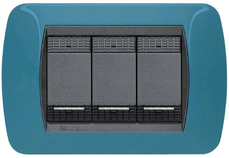 PLACCA 3 POSTI COLORE BLU METRO SERIE LIVINGINTERNATIONAL - BTICINO L4803BU