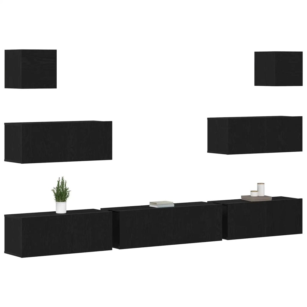 Set mobile TV 7 pz-Credenza per TV Rovere Nero 100 x 30 x 30 cm