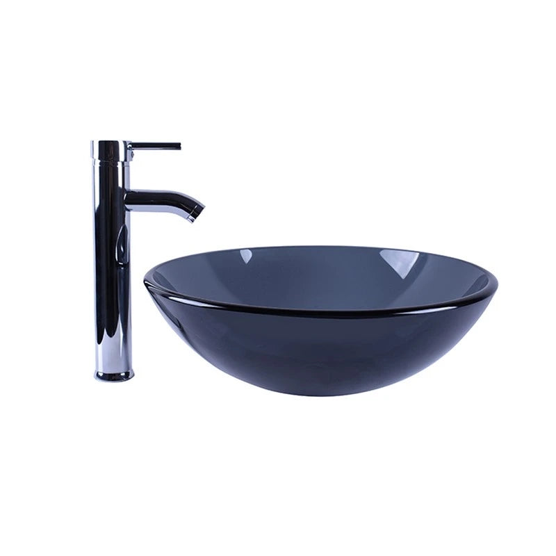 Lavabo da appoggio in vetro nero 380x380x130 mm senza piletta
