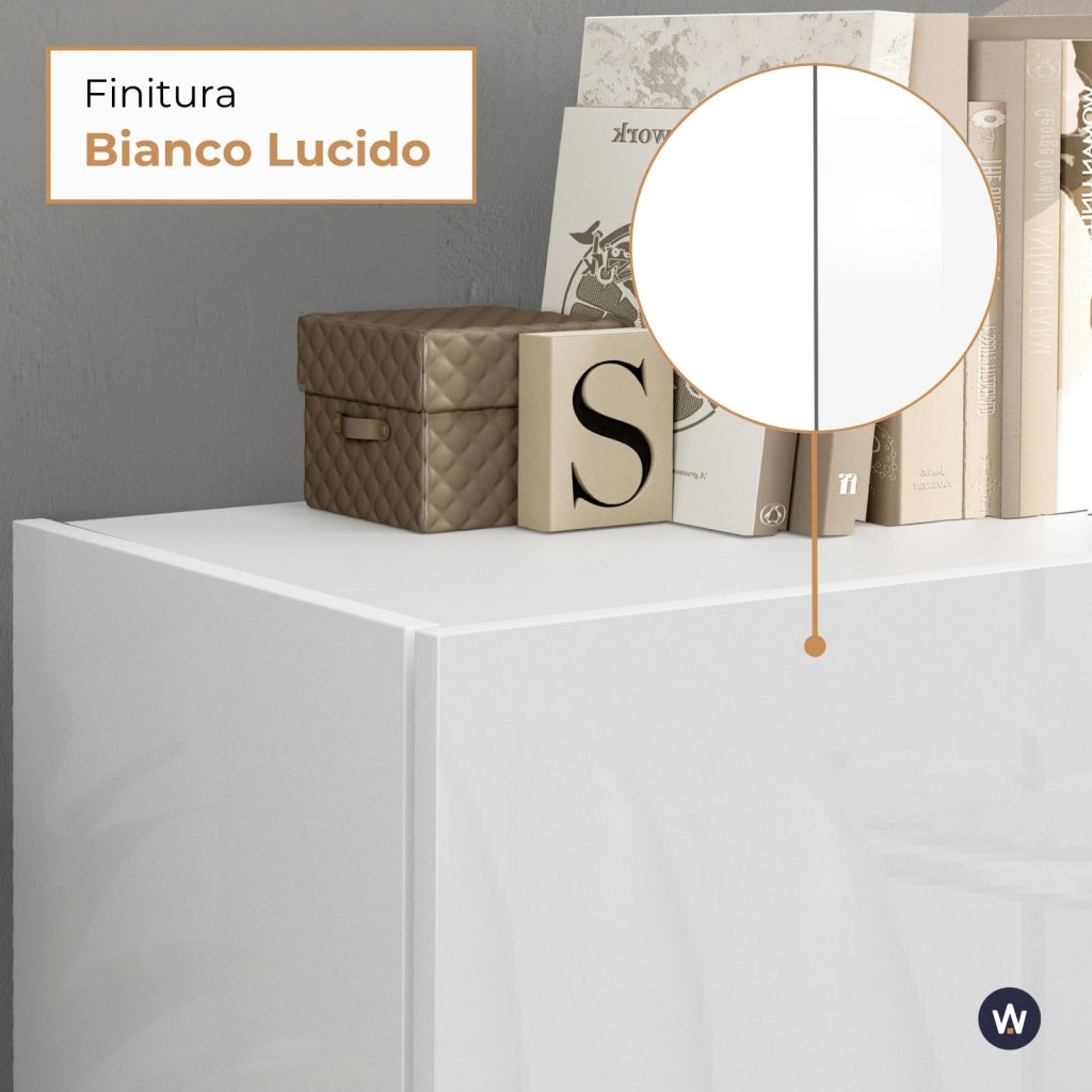 WHOUS Mobile porta TV Vela con 4 ante colore bianco lucido 180x35x45,4 cm