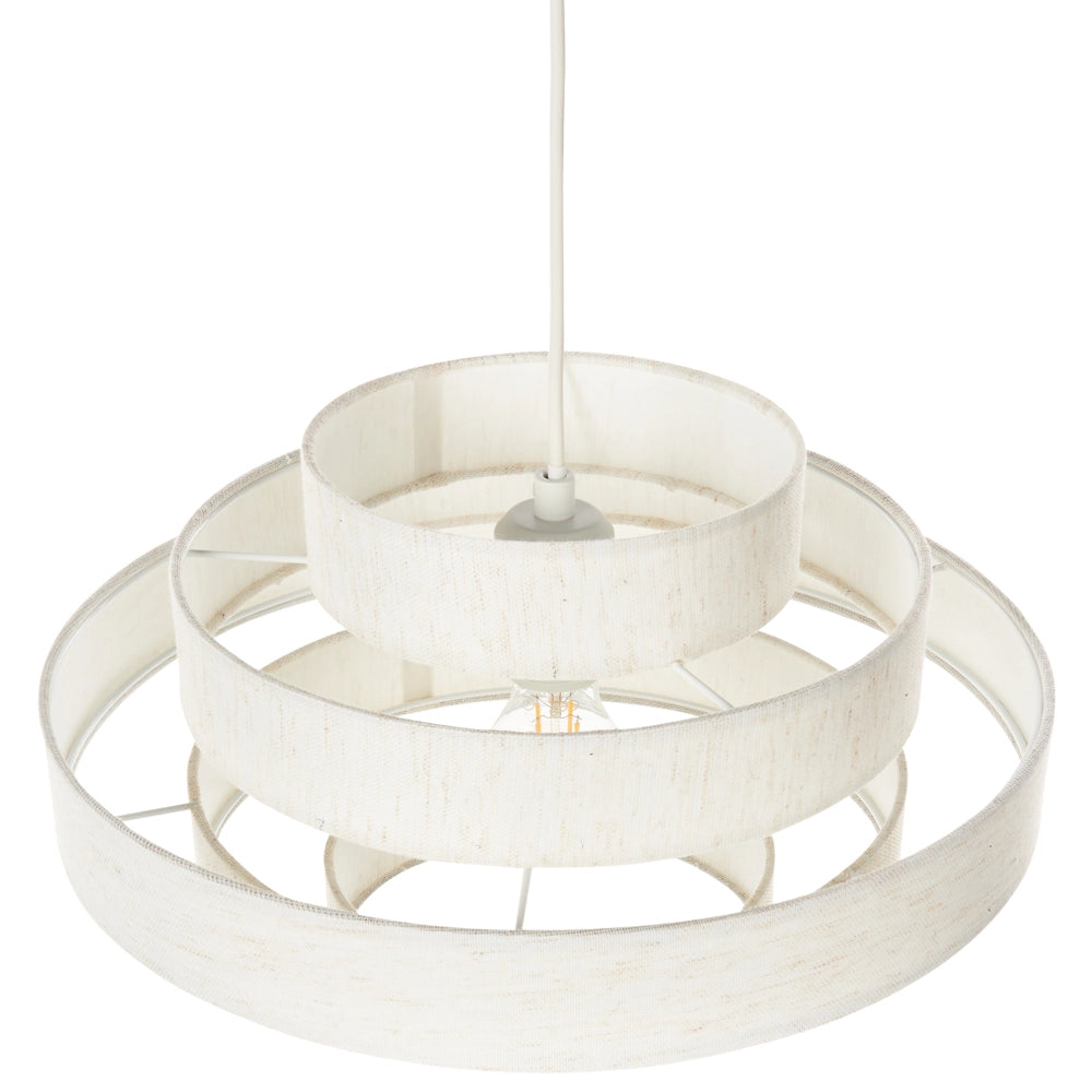 Lampada a sospensione con paralume in tessuto di lino bianco Design moderno Luce per il soggiorno