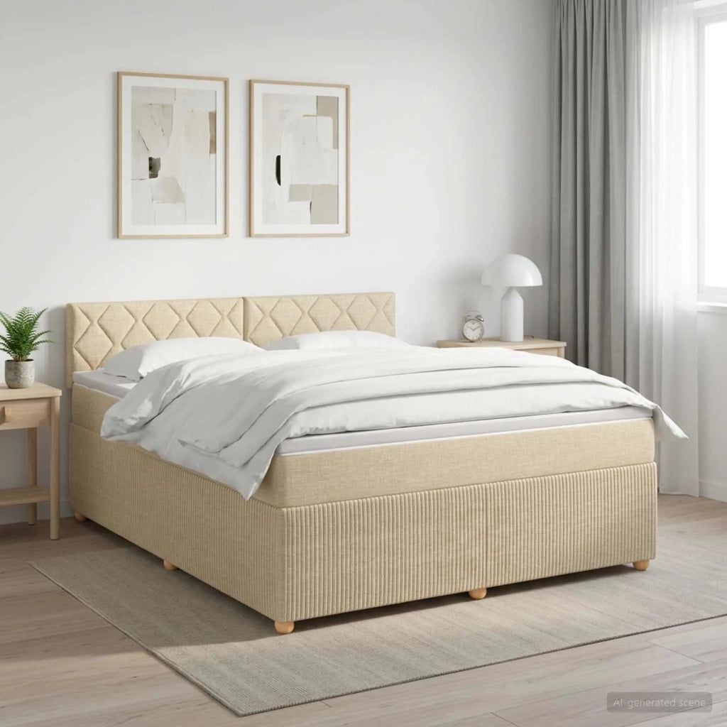 Letto box spring con materasso Crema 160 x 200 cm Tessuto 3451515