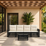 Set Divano da Giardino 5 pz Nero e Bianco Crema polyrattan 3435049