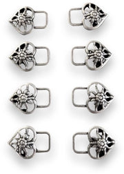 8 fibbie robuste in argento antico a forma di cuore con motivi di edelweiss per signore, portatrici di dirndl e donne del costume tradizionale, 26 mm x 19 mm