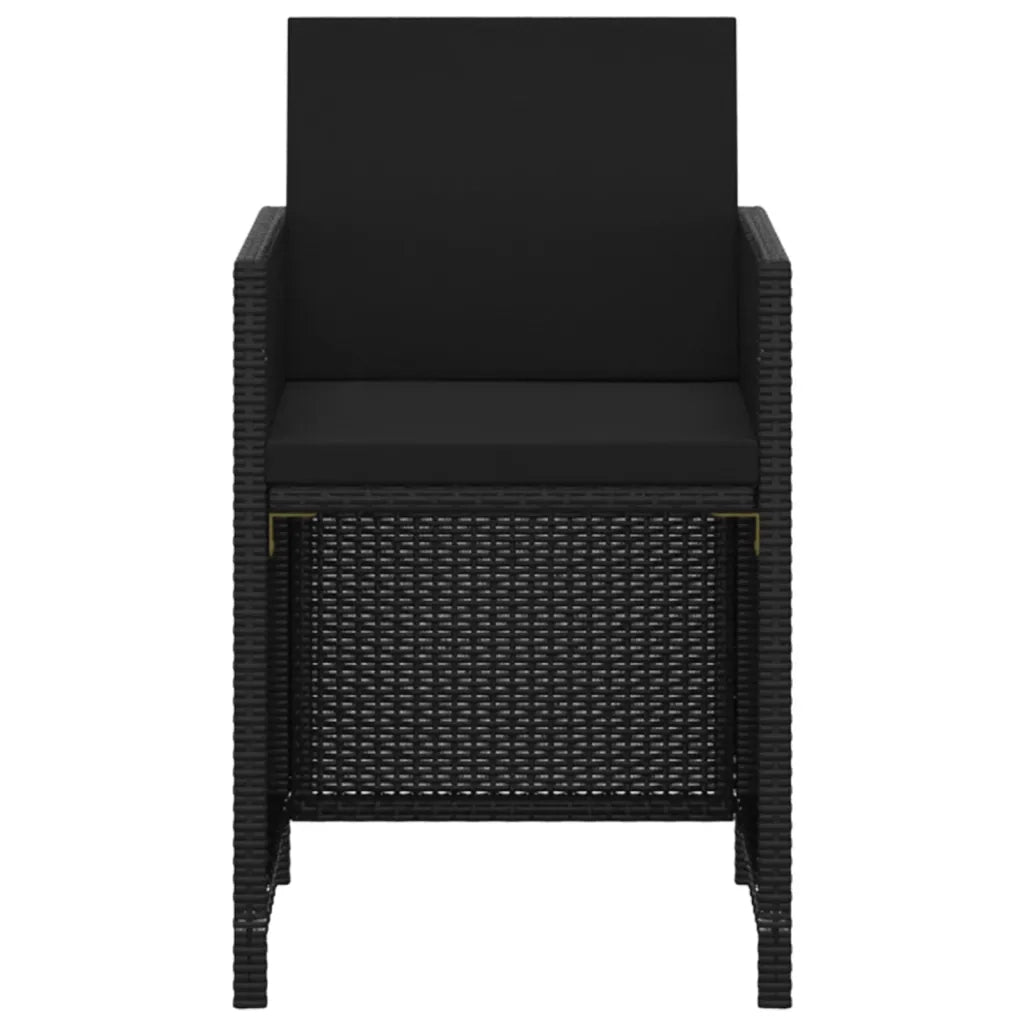 Set da Pranzo da Giardino 3 pz con Cuscini in Polyrattan Nero cod mxl 71763