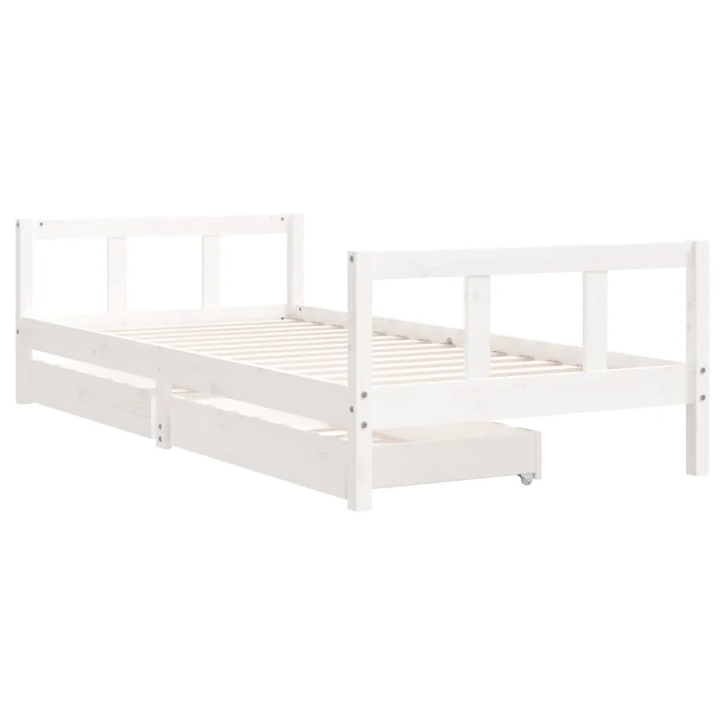 Giroletto Bambini | Letto Infantile | Lettino con Cassetti Bianco 90x200cm Massello di Pino