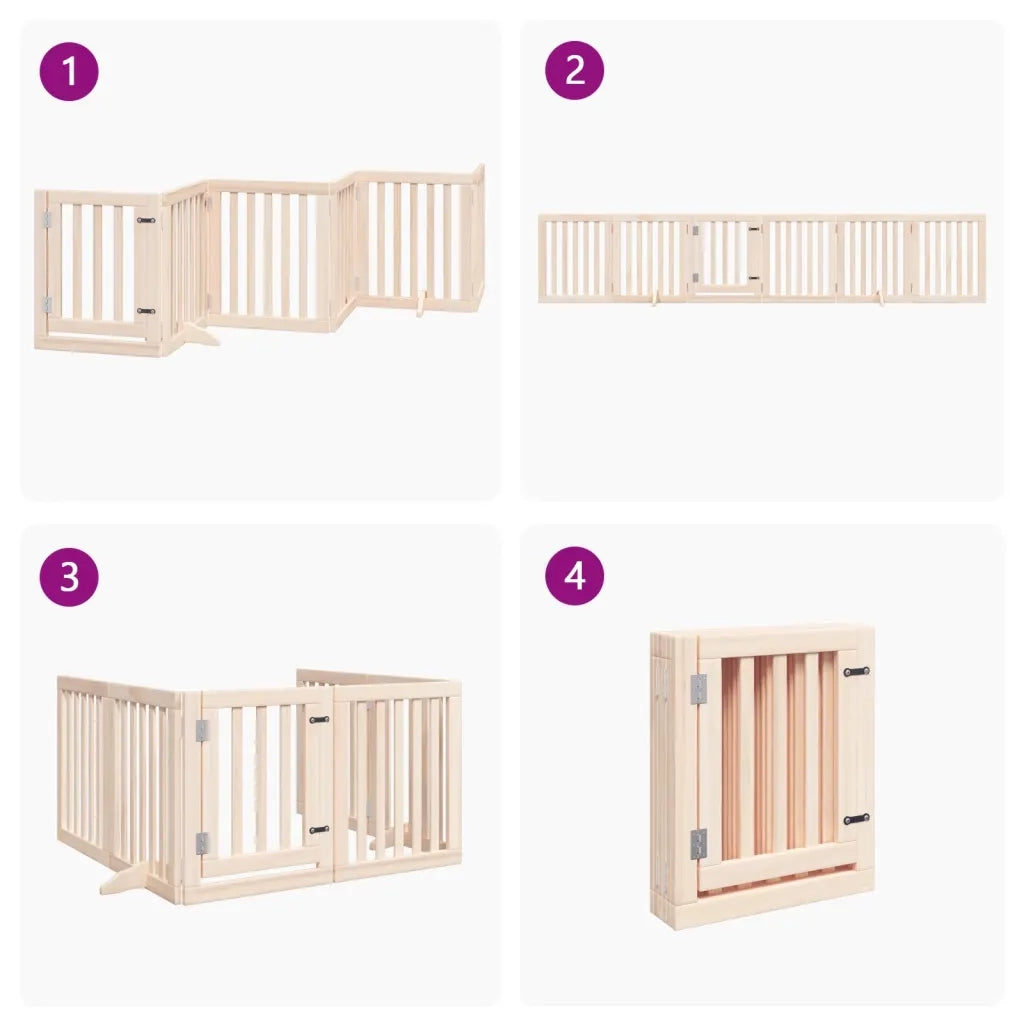 Cancelletto per cani con porta pieghevole 6 pannelli 300 cm in legno di pioppo 352237