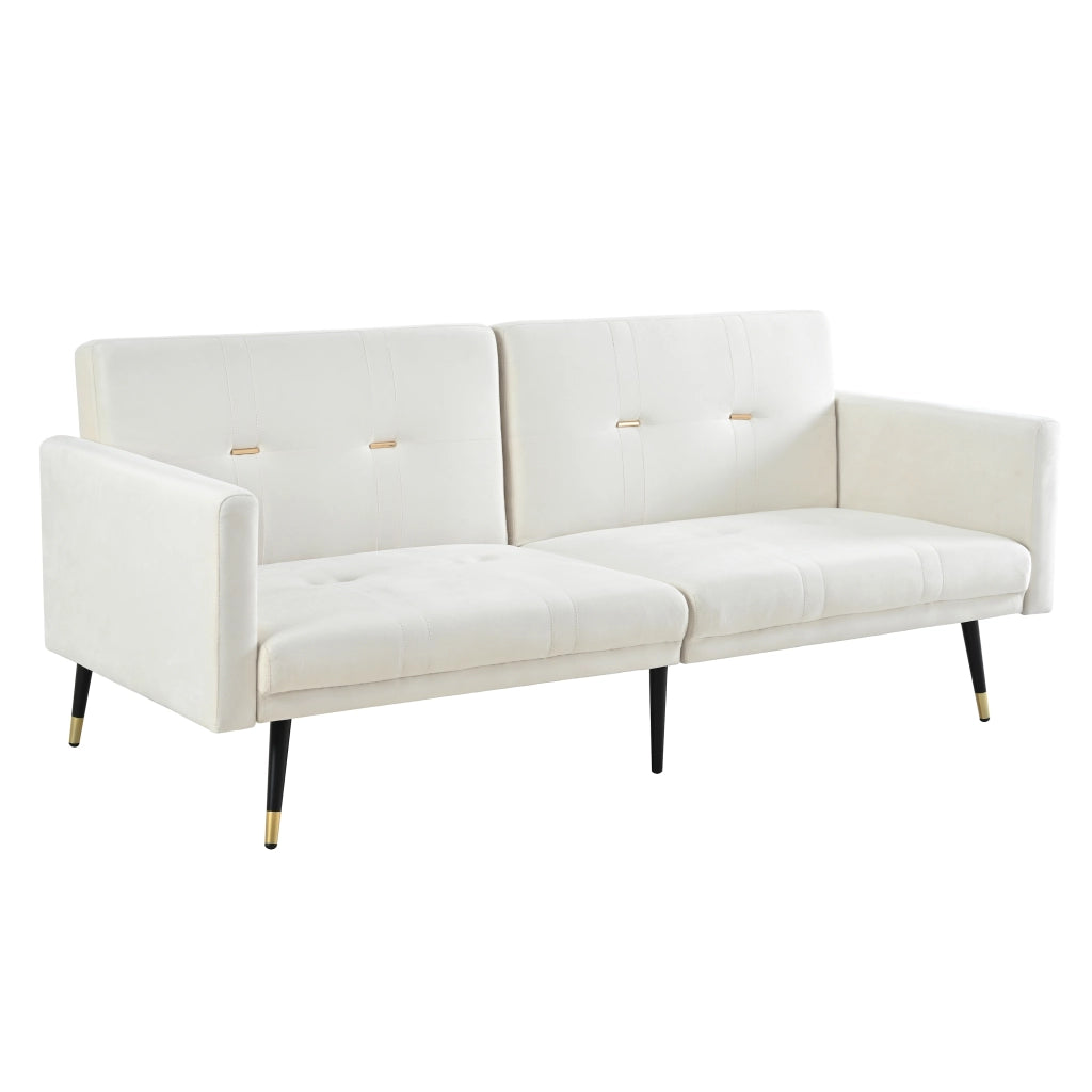 Divano letto 2 posti - con schienale regolabile e funzione letto - in velluto beige