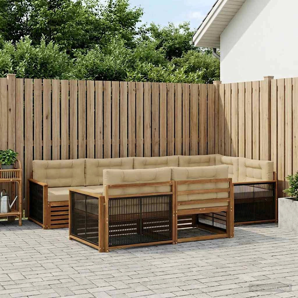 Set di divani da esterno 7 pz Naturale e Beige 3383476