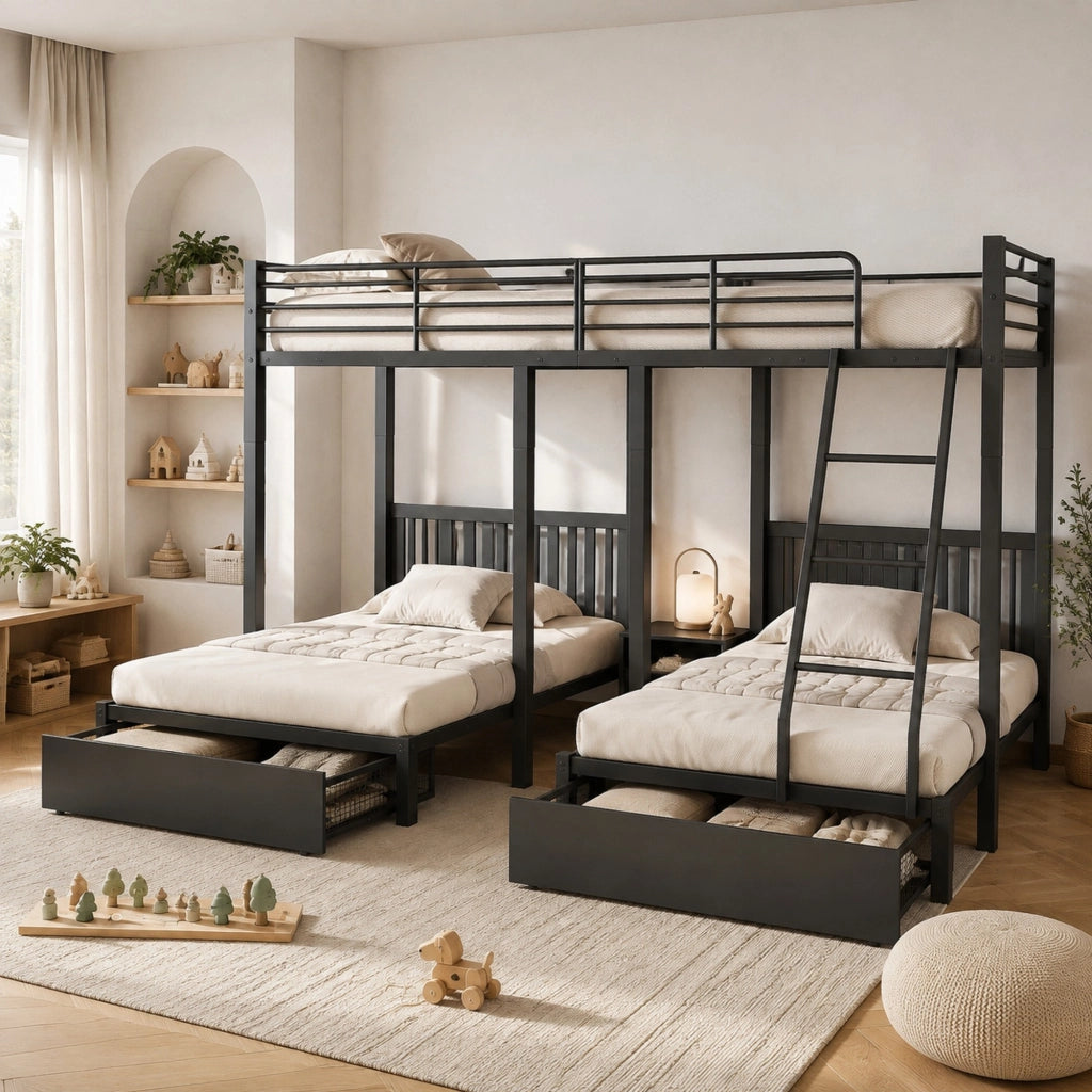 LETTO a castello triplo trasformabile 246x206x177,8 cm metallo nero