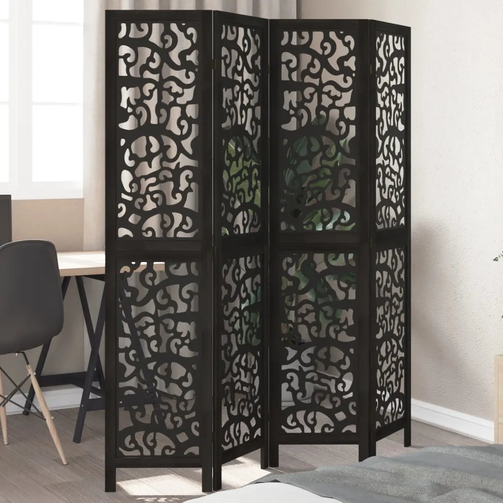Divisorio Ambienti | Divider per stanze | Paravento 4 Pannelli Nero Legno Massello di Paulownia
