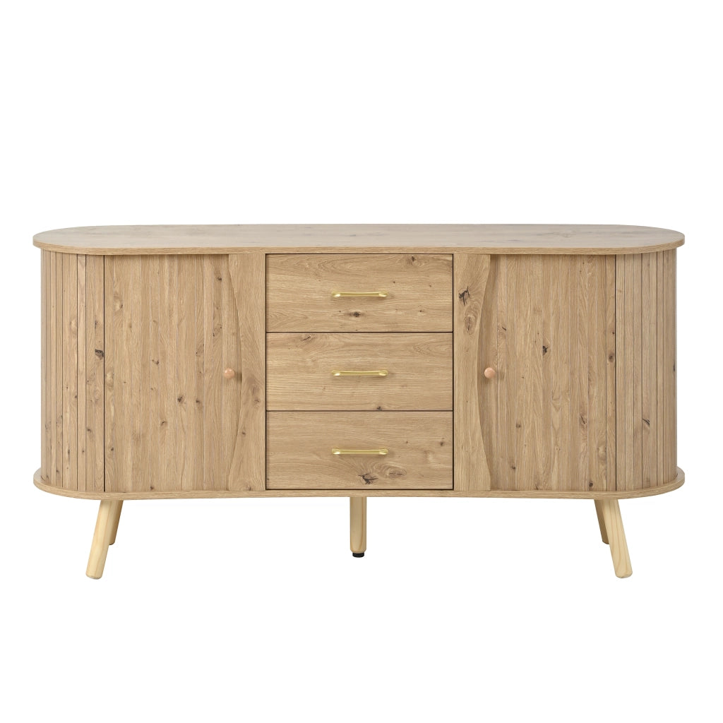 Credenza con Ante Scorrevoli e Cassetti ¨C Xylo ¨C MDF, Effetto Legno, Stile Moderno