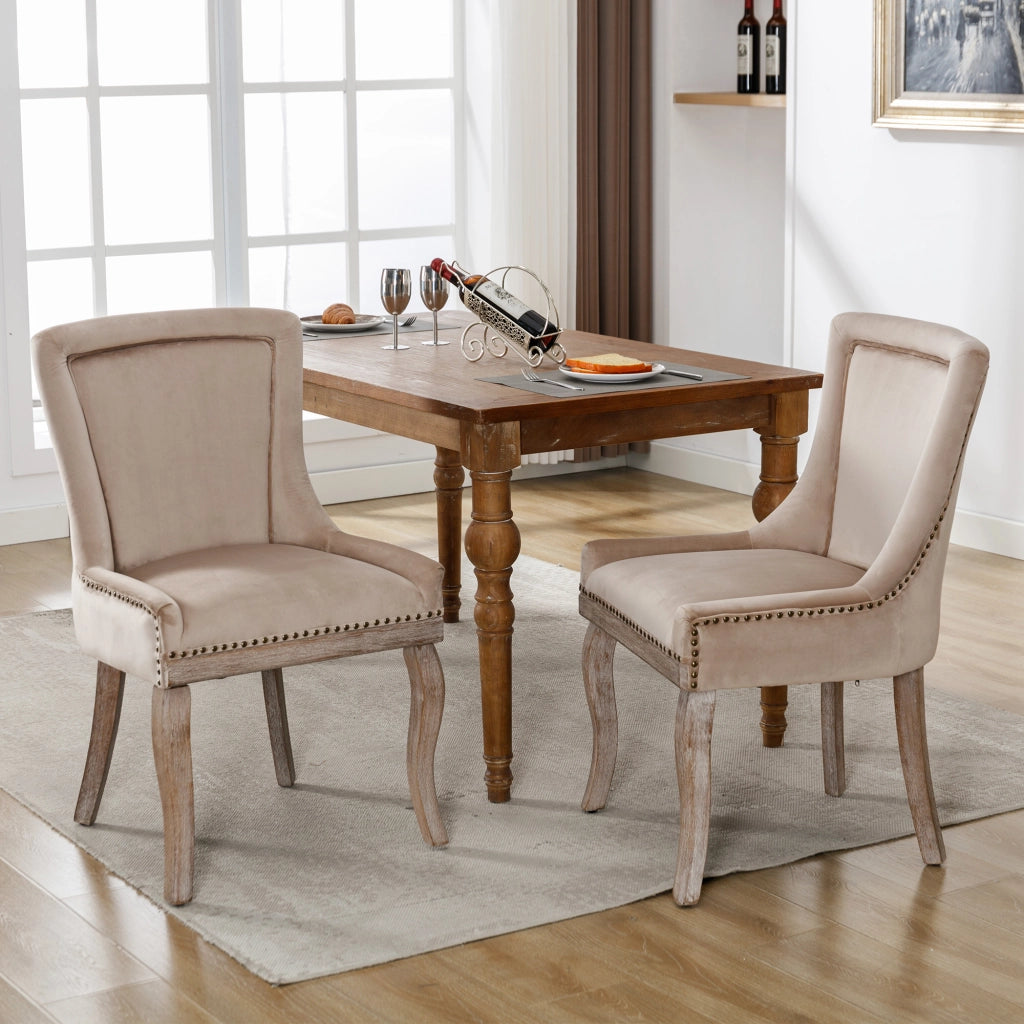 Sedie da Pranzo Imbottite in Velluto ¨C Xylo ¨C Beige, Gambe in Legno Massello, Set 2 Pezzi