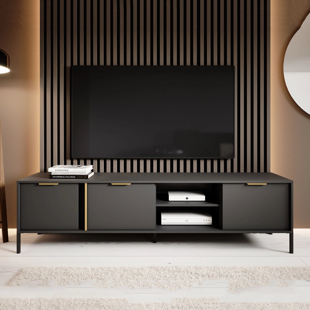 Kalasose, Mobile Porta tv 3 Ripiani, 203x40x53h cm Nero