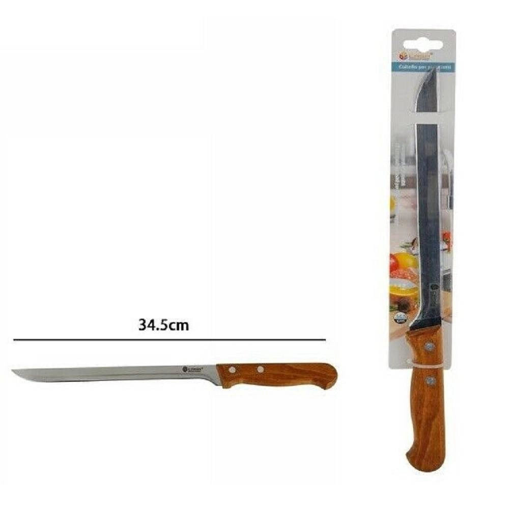 Trade Shop - Coltello Per Prosciutto Taglio Cucina Acciaio Manico Legno 34.5 Cm -