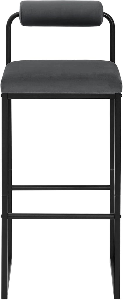 2x Sgabelli da Bar con Poggiapiedi, Sedie Alte con Schienale, Design Moderno, Sgabelli da Cucina Imbottiti in Velluto e Metallo, Grigio Scuro BH343dgr-2