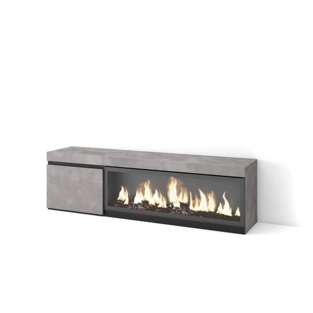 Mobile TV Soggiorno, 158x35x45cm, Per TV fino a 65", Camino elettrico XXL, grigio cemento RF3238