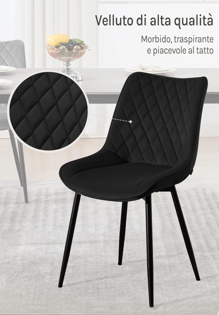 set di 2 sedie cucina moderne sedie imbottite Adatte per Sala da Pranzo, Soggiorno, Camera da Letto Estetica in Tessuto di velluto Nero Metallo BH209sz-2