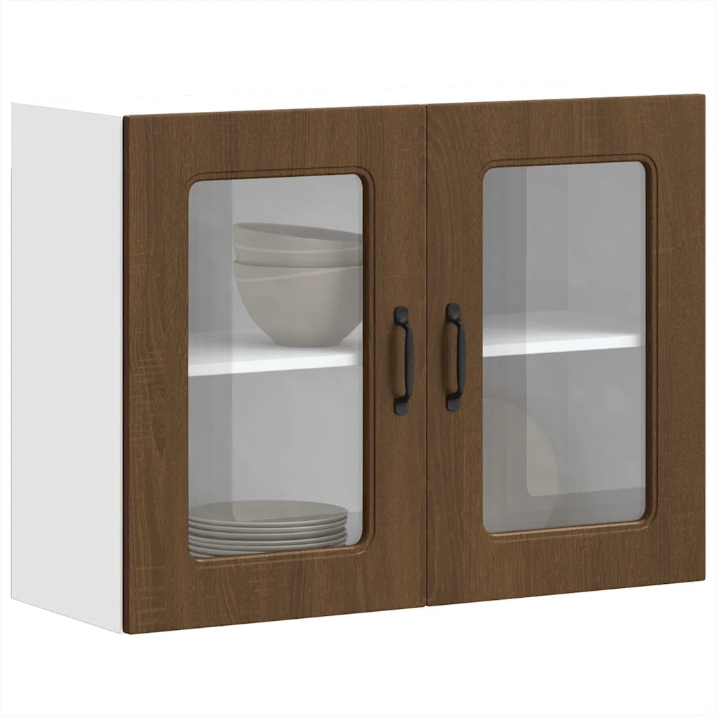Pensile da Cucina | Mobile da Cucina con Porta in Vetro Kalmar Rovere Marrone