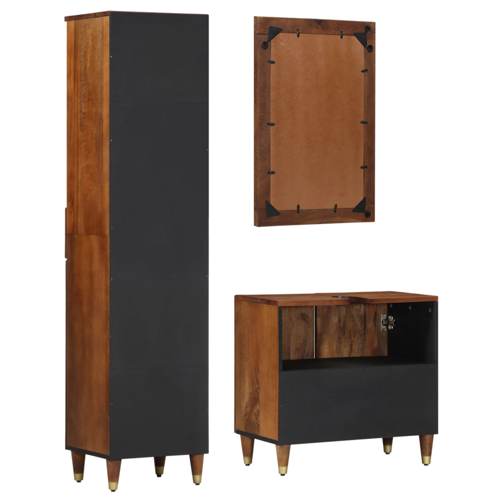 Set di Mobili da Bagno  3 Pezzi Legno Massello di Mango Grezzo