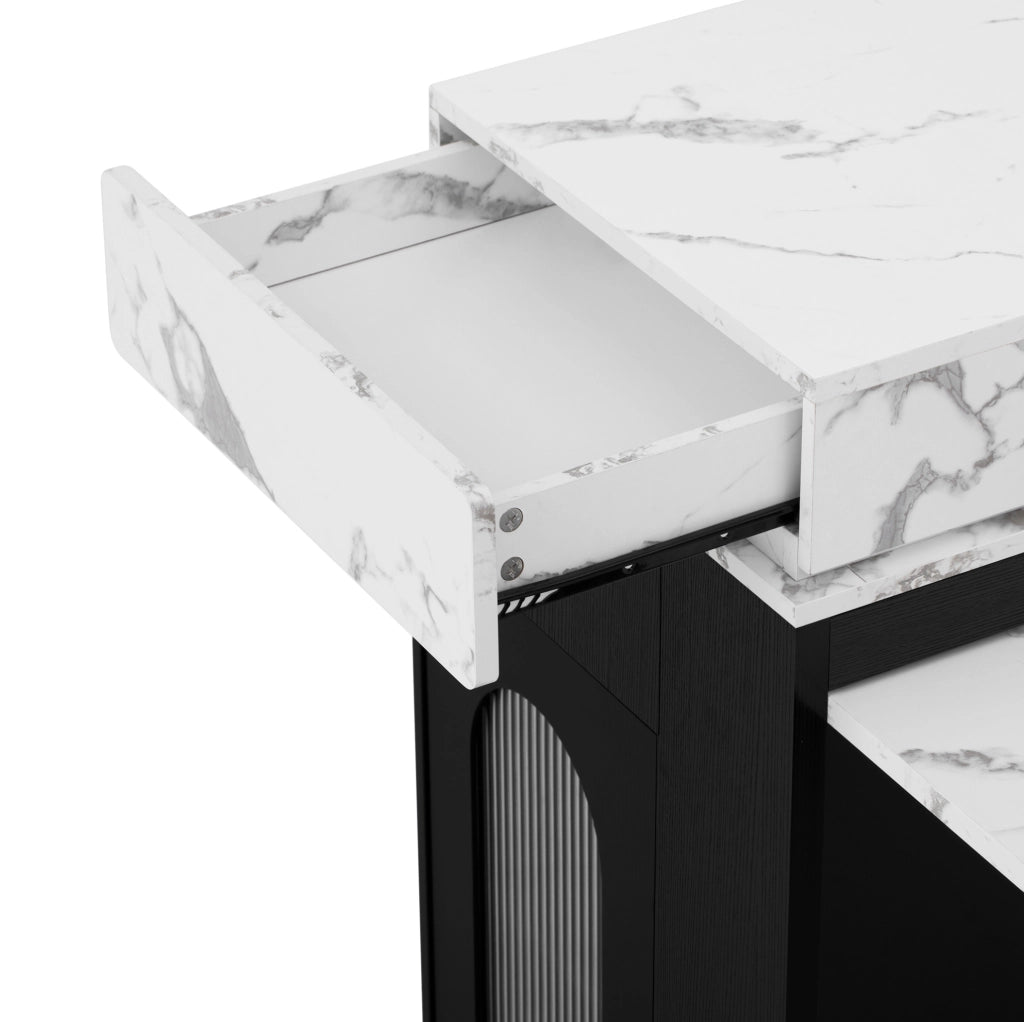 Tavolo allungabile 83x46~146.5x96 cm con piano pieghevole in MDF e vetro nero