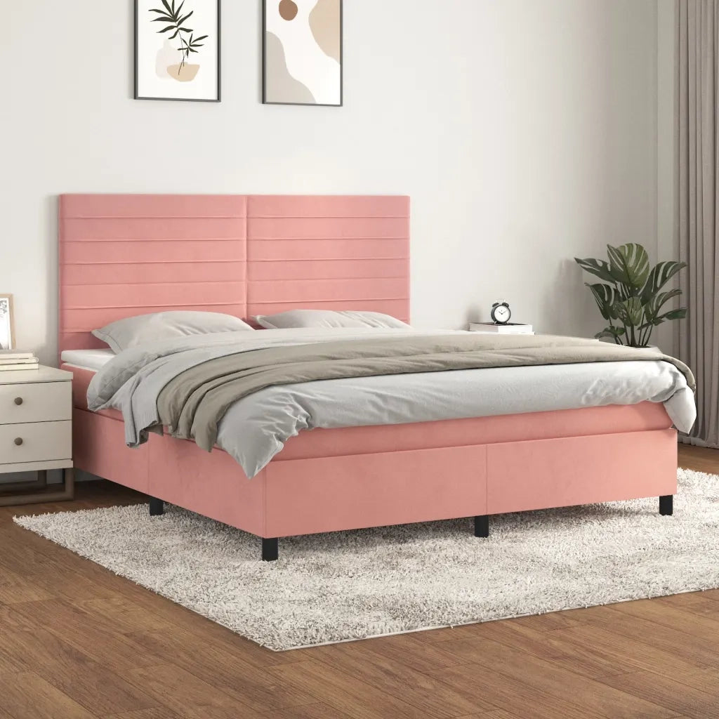 Giroletto a Molle con Materasso Rosa 180x200 cm in Velluto 3143102
