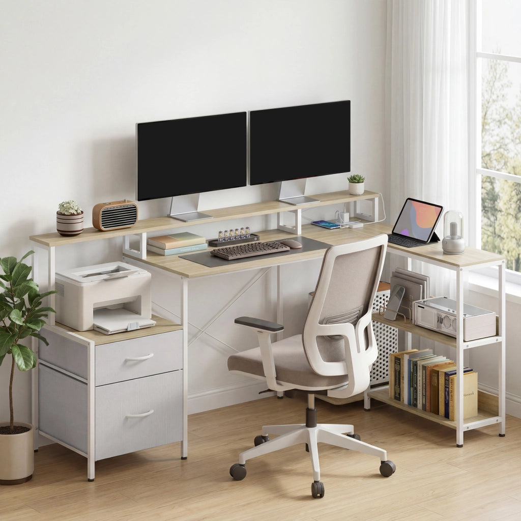 Scrivania Angolare con LED RGB ¨C Zephmum ¨C Bianco 172x100 cm