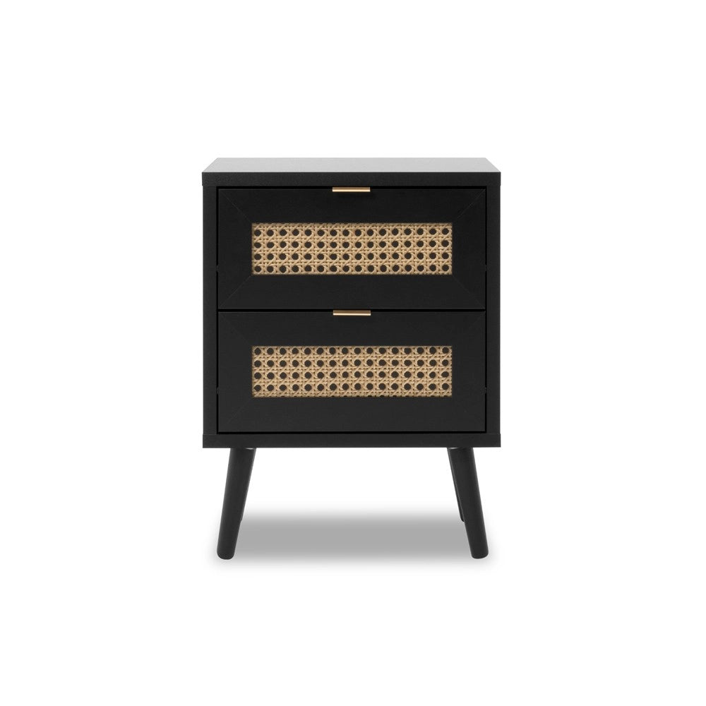 Comodino 2 cassetti con frontali effetto vimini Vienna61A colore nero