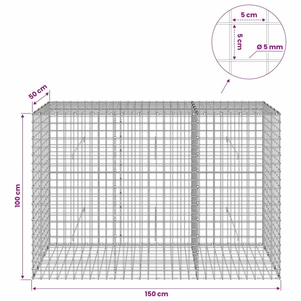 Gabione con filo da 5 mm e rete da 5x5 cm 150x50x100 cm 3464253