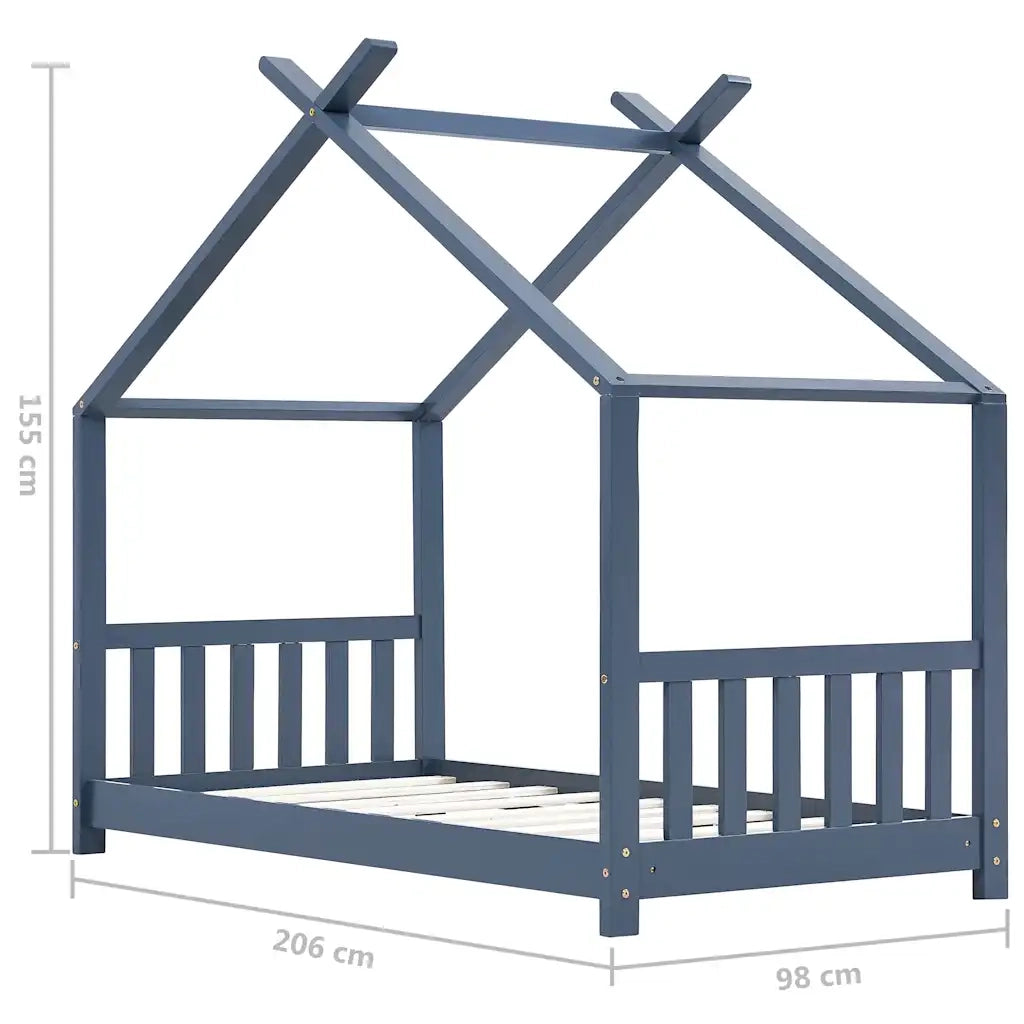 Giroletto per Bambini | Letto Infantile | Lettino Grigio in Massello di Pino 90x200 cm