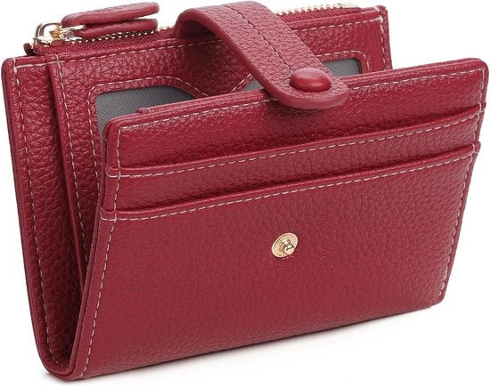 Borsa per donna con chiusura a raccordo, portafoglio in pelle con cassetta per monete, più compartimenti, rosso, moderno