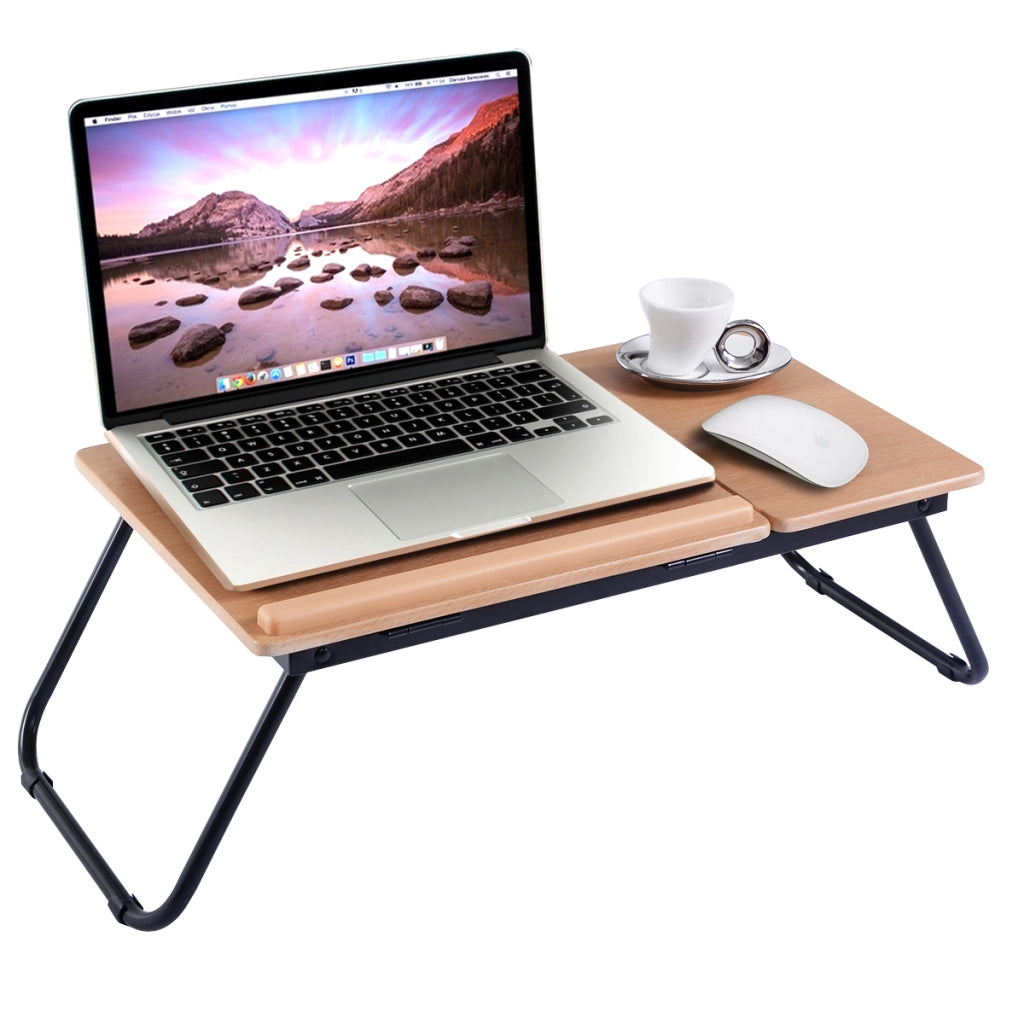 Tavolino portatile pieghevole per letto con piano inclinabile ufficio e viaggi, Tavolino per laptop colazione a letto Naturale