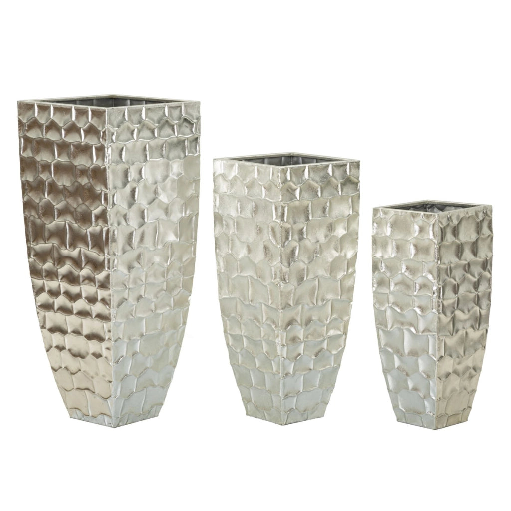 Set di 3 Vasi Decorativi VKH422, Argento, Metallo, 38,1x38,1x90,8 cm