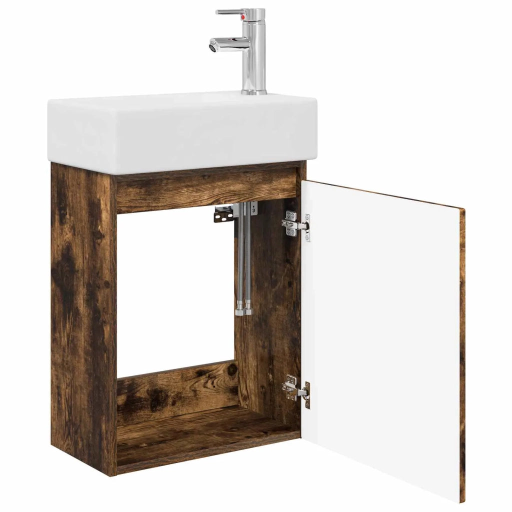 Mobile bagno con rubinetto Rovere Fumo 45,5 x 22,5 x 84 cm 889476