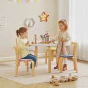 Set tavolo e 4 sedie per bambini in legno, multicolore, con bordi arrotondati