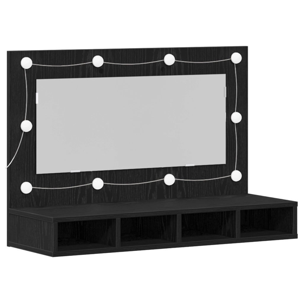 Armadio Specchio LED  in Rovere Nero - 90x31,5x62 cm