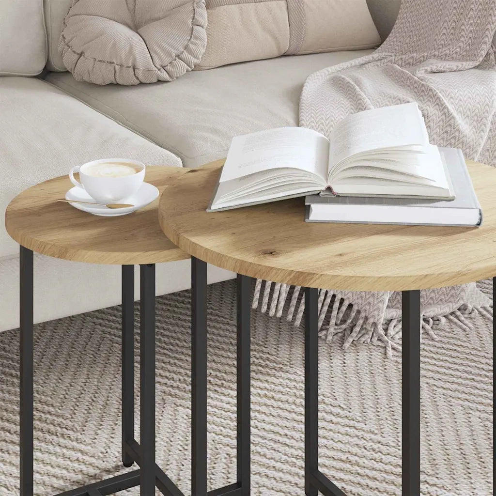 Set tavolini 2 pz | Tavolo laterale Rovere Artigianale e Nero