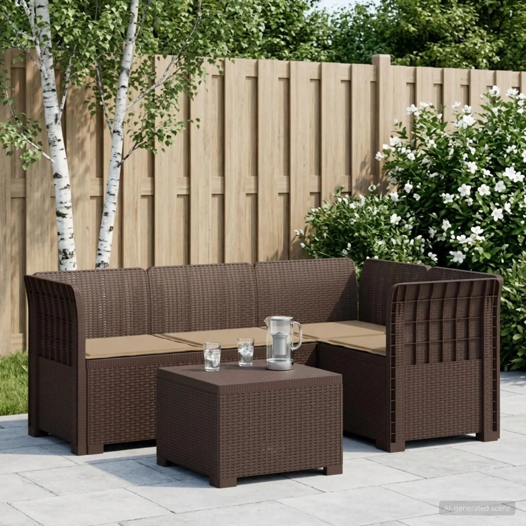 Divano da giardino 4 posti con cuscini aspetto rattan PP 3444004