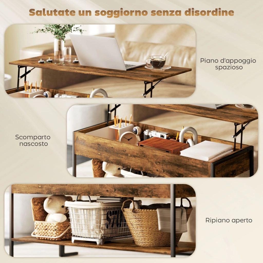 Tavolino da caff¨¨ sollevabile con vano nascosto ¨C zephmum ¨C marrone