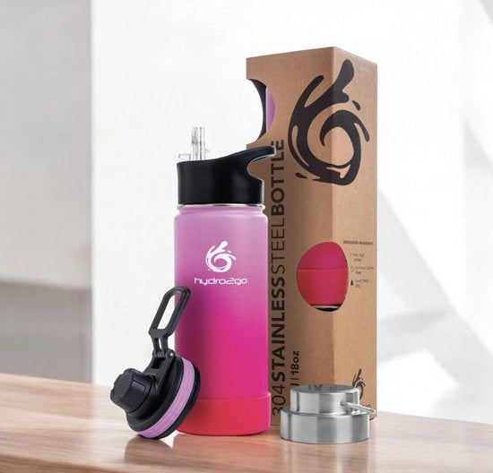 Bottiglia da 0,5 litri in acciaio inossidabile, 500 ml, per bambini, scuola, sport, fitness e outdoor, bottiglia termo in acciaio inossidabile, BPA-free + 3 chiusure per beva, 100% impermeabile termosifone