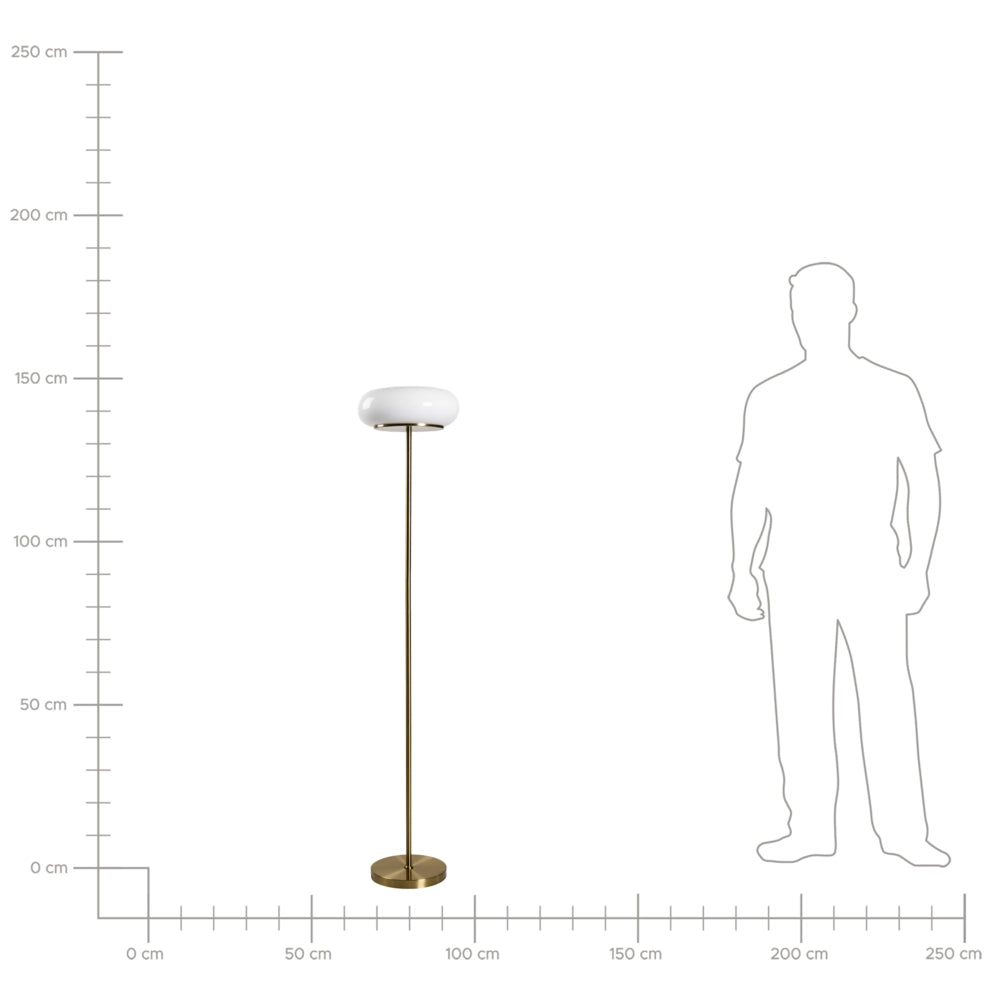 Lampada da terra a LED con paralume ovale in vetro bianco e base in metallo con dimmer, stile retrò