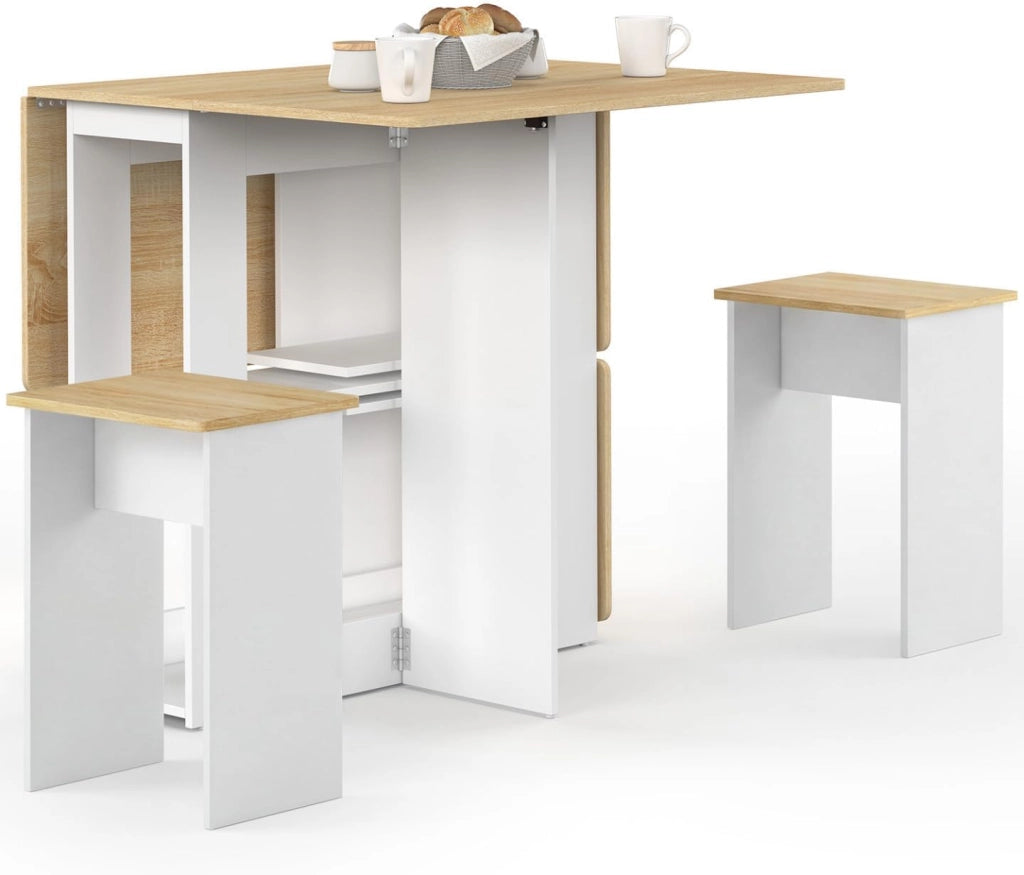 IDMarket - EDI Consolle Pieghevole per 2-4 Persone in Legno Bianco con Piano in faggio e 4 sgabelli