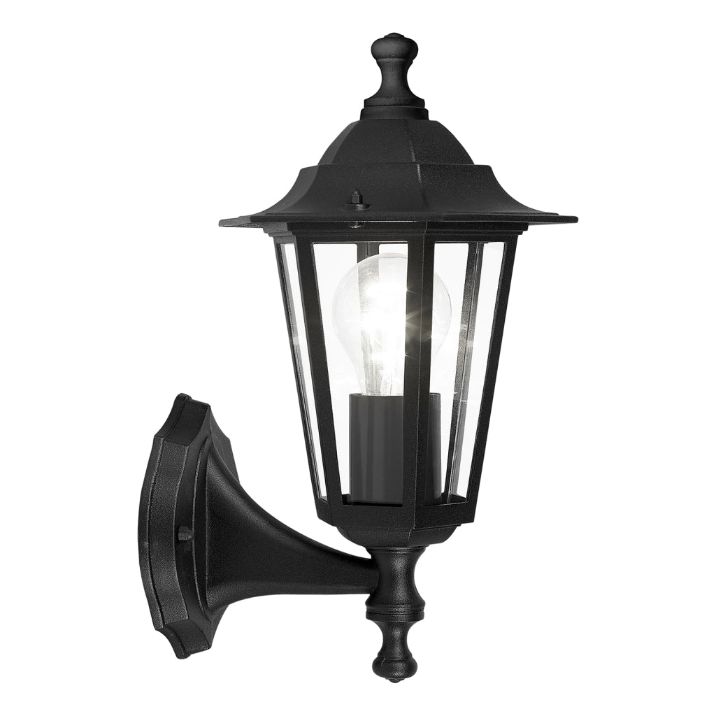 Applique Esterno Verso Alto Classica Laterna 4 Alluminio Nero 1 Luce E27