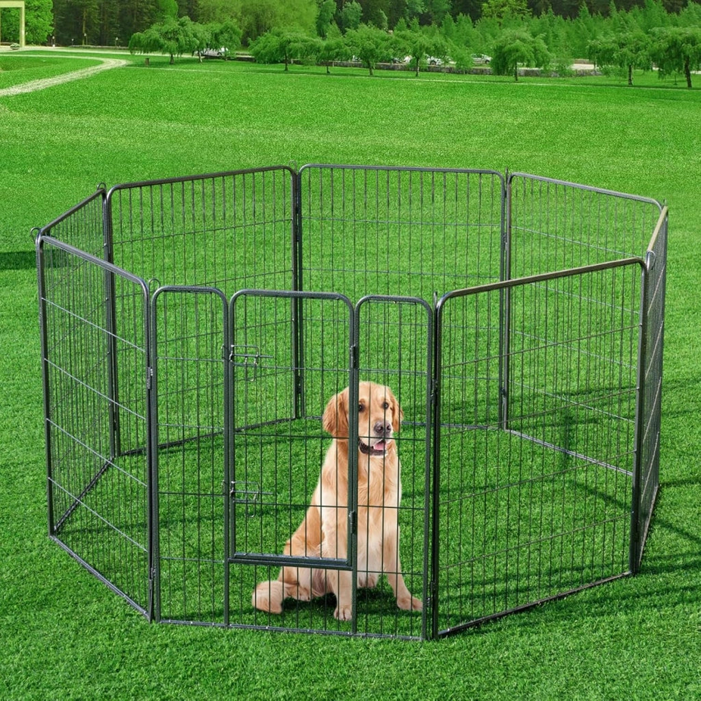 Recinto per Cani da Interno ed Esterno, Recinzione per Animali Domestici con 8 Pannelli di Metallo, Box per Cani, Gatti e Conigli (80 x 100 cm)