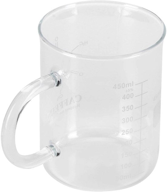 Bicchiere 450 ml - Caffettiera Chimica - Vetro Borosilicato - Manico - Scala di Misura - Design Translucido - Bicchiere di Precisione